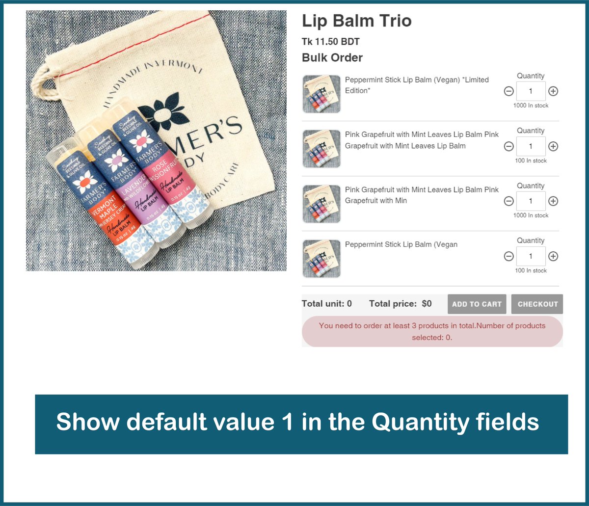 multivariants's tweet photo. Ff you want, we can set 1 as the default value in the quantity fields.
Get it from the @Shopify app store: https://t.co/hLIMxqAF9v
#shopify #bulkorder #MultiVariants #variants #bulkbuy #minmax #restrictions #display #restrictions #bulkapp #shopifybulkapp #quickorder https://t.co/e6HCmhEQ2q