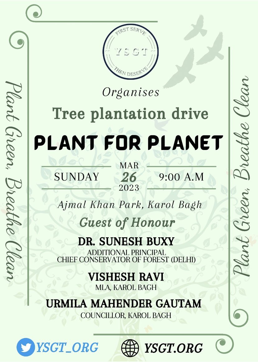 YSGT_ORG's tweet photo. Yogiraj Sarkar Godariwale Trust will be planting Ashok Trees and Saplings on 26th March,2023 at Ajmal Kan park, Delhi @DrBuxy @iamVisheshravi @MahendraUrmila We welcome your support to be part of our campaign #plantforplanet #plantgreen #saveenvironment #savegreen https://t.co/BPJ7XTY8S7