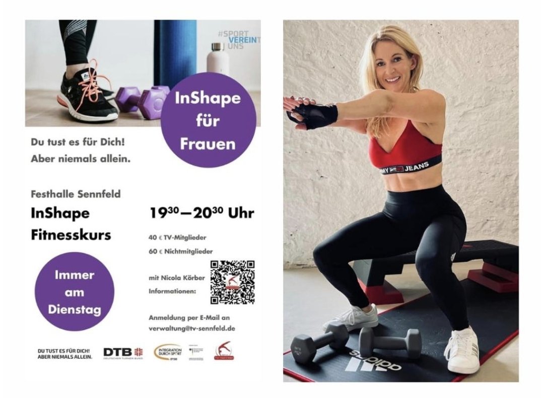 TvSennfeld's tweet photo. Morgen geht's los.💪🎊❤️🤍
Der erste InShape Fitnesskurs mit Nicola Körber startet. https://t.co/gz4XYYgiRJ