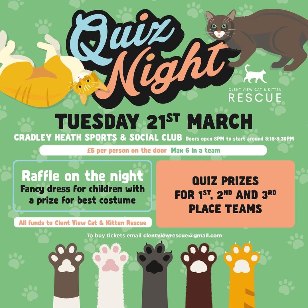 Coming tomorrow
Hope to see you there
#cats #quiz #birmingham #halesowen #cradleyheath