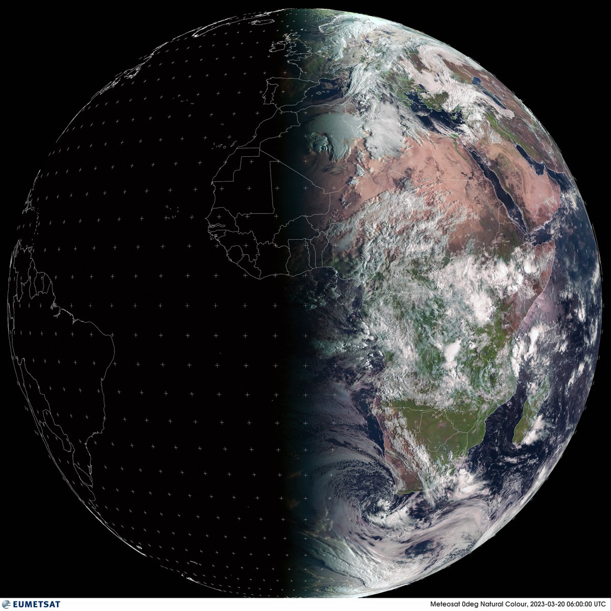 Today's the start of astronomical spring here in the Northern Hemisphere 🌸 Happy #MarchEquinox! 
This is a view of our beautiful planet from #space at 06:00 UTC this morning, courtesy of our #Meteosat-10 satellite 🤩 #EO #EarthFromSpace