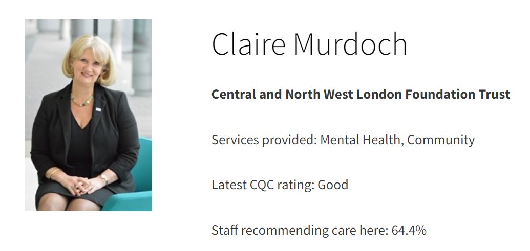 Mike Waddington (@waddington_mike) on Twitter photo Congrats to <a href="/ClaireCNWL/">Claire Murdoch</a> - once again in the top 50 CEOs ... guides.hsj.co.uk/6076.guide
Congrats too to the the other <a href="/BLMKHealthCare/">NHS BLMK Health and Care Partnership 💙</a> and <a href="/HealthierNWL/">@HealthierNWL</a> CEOs too <a href="/CNWLNHS/">CNWL NHS FT</a> Congrats to <a href="/ClaireCNWL/">Claire Murdoch</a> - once again in the top 50 CEOs ... guides.hsj.co.uk/6076.guide
Congrats too to the the other <a href="/BLMKHealthCare/">NHS BLMK Health and Care Partnership 💙</a> and <a href="/HealthierNWL/">@HealthierNWL</a> CEOs too <a href="/CNWLNHS/">CNWL NHS FT</a>