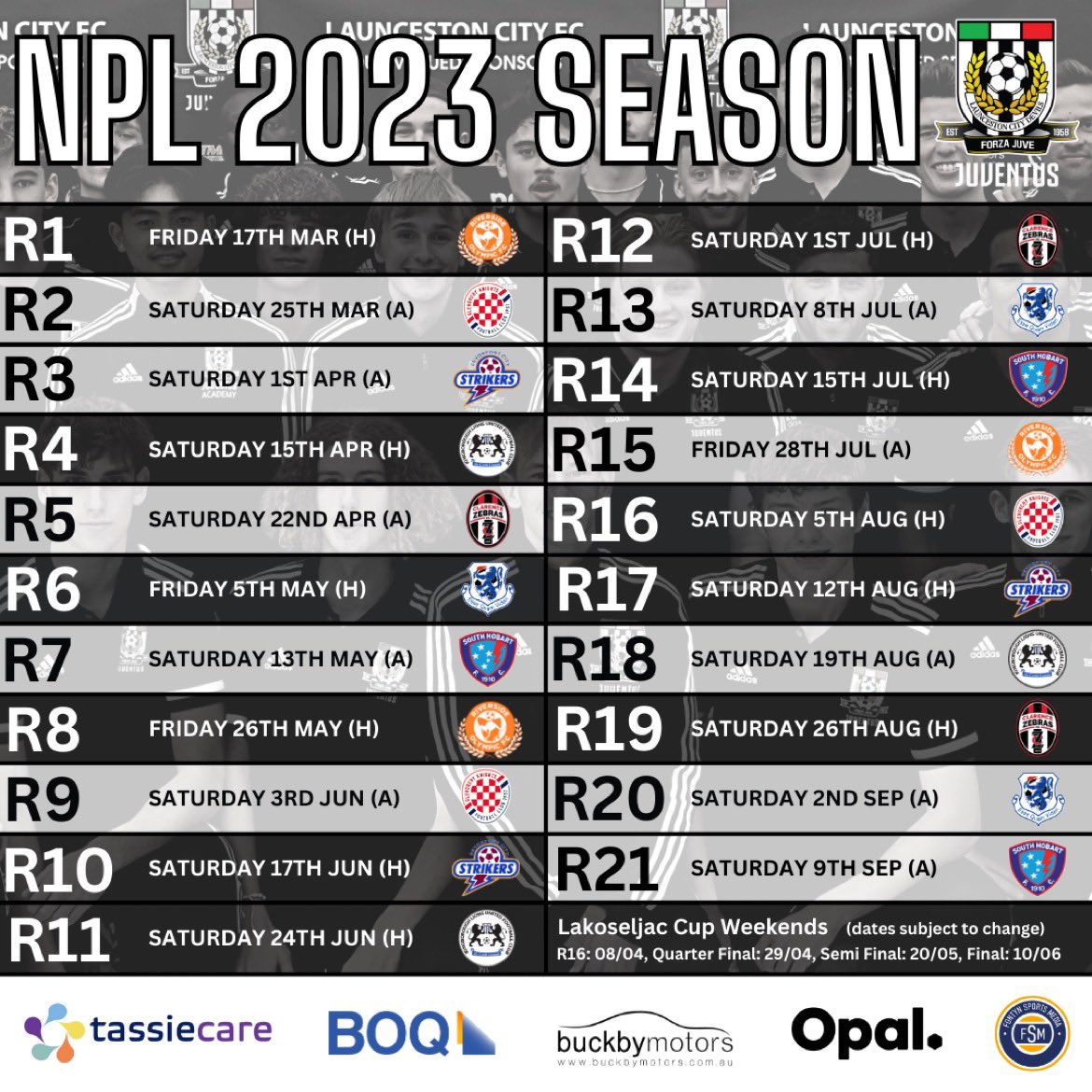 All of the 2023 NPL fixtures home and away in the one place!

<a href="/FootballTas/">Football Tasmania</a>