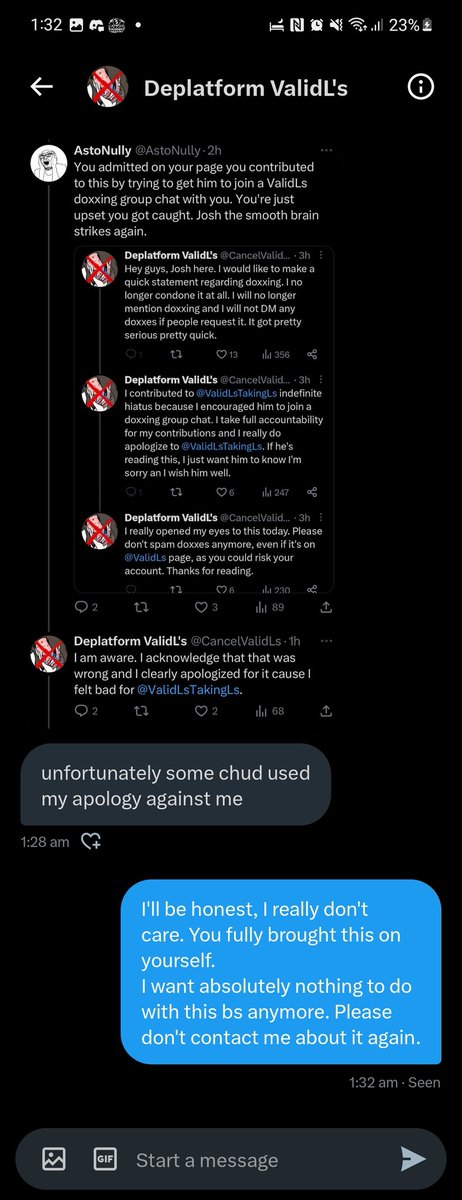 ValidLsTakingLs's tweet photo. @JoeMamaLigmaB
@CancelValidLs 
@DoomGuysDungeon 

CVL tried to get me to feel bad for them after apologising - which was only done AFTER I left
JMLB never apologised and made it all about themselves
DGD sent me the doxx on my personal main account https://t.co/saN4nuTI9n