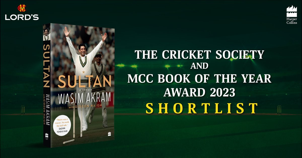 Delighted to share that @wasimakramlive's superb memoir, #Sultan, with #GideonHaigh, has been shortlisted for the prestigious Cricket Society and MCC Book of the Year Award 2023! 
@HomeOfCricket 
Get your own copy from a bookstore nearby or online: amzn.to/3FADZ5n