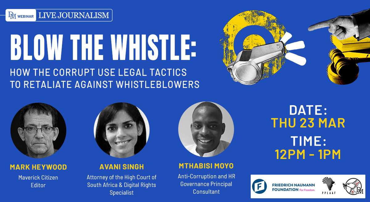 PPLAAF's tweet photo. #SouthAfrica: Join @PPLAAF, @dailymaverick and @FNF_Africa on Thursday for our webinar on "How the Corrupt Use Legal Tactics to Retaliate Against #Whistleblowers". 

Register your attendance here: https://t.co/JiMXKIVVUN https://t.co/KC5a5AR20z