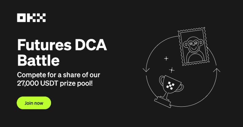 okx's tweet photo. You're invited 🥊  

Join us in celebrating our recently launched #OKX Futures DCA - Let's battle  🎉 

1️⃣ Create a Futures DCA bot
2️⃣ Demonstrate your trading skills
3️⃣ Invite frens to launch a bot 🤖

AND to share a prize pool of up to 27,000 $USDT 🎁