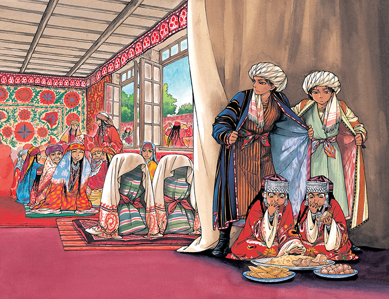 zharnama's tweet photo. Это не нейросеть, это «История невесты» (A Bride's Story) — историческая манга Каору Мори о жизни небольшого селения в прикаспийском регионе до российского завоевания в 19 веке. Невесты, как мы видим, представляют весь регион: и казашки, и каракалпачки, и туркменки, и узбечки https://t.co/Ahkmq50IwE