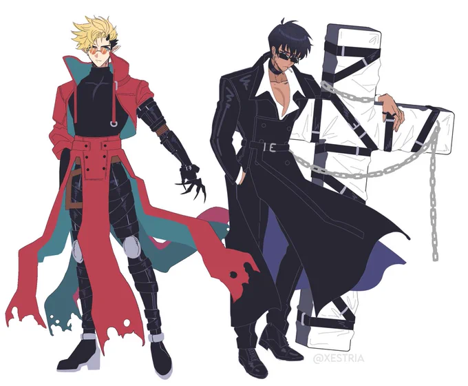 [Demon AU]Corrupted Angel Vash who's slowly turning into a demon and Exorcist Wolfwood who uses taboo practices for his job#TRIGUN 