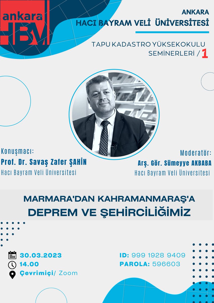 Tapu Kadastro seminer serisini başlatıyoruz! İlk konuğumuz sn. <a href="/szafersahin/">Savaş Zafer Şahin</a>. Konu güncel, konuk ehil. Davetlisiniz. 
<a href="/enderguler06/">Prof.Dr.Ender GÜLER</a> <a href="/hacibayramedutr/">Ankara Hacı Bayram Veli Üniversitesi</a> <a href="/tkgmgovtr/">Tapu ve Kadastro</a> @Ahbvu_tkyo <a href="/csbgovtr/">T.C. Çevre, Şehircilik ve İklim Dğş. Bakanlığı</a> <a href="/arkiter/">Arkitera</a>  <a href="/arkiteracom/">Arkitera.com</a> #earthquake #urbanism #landlegistrycadastre