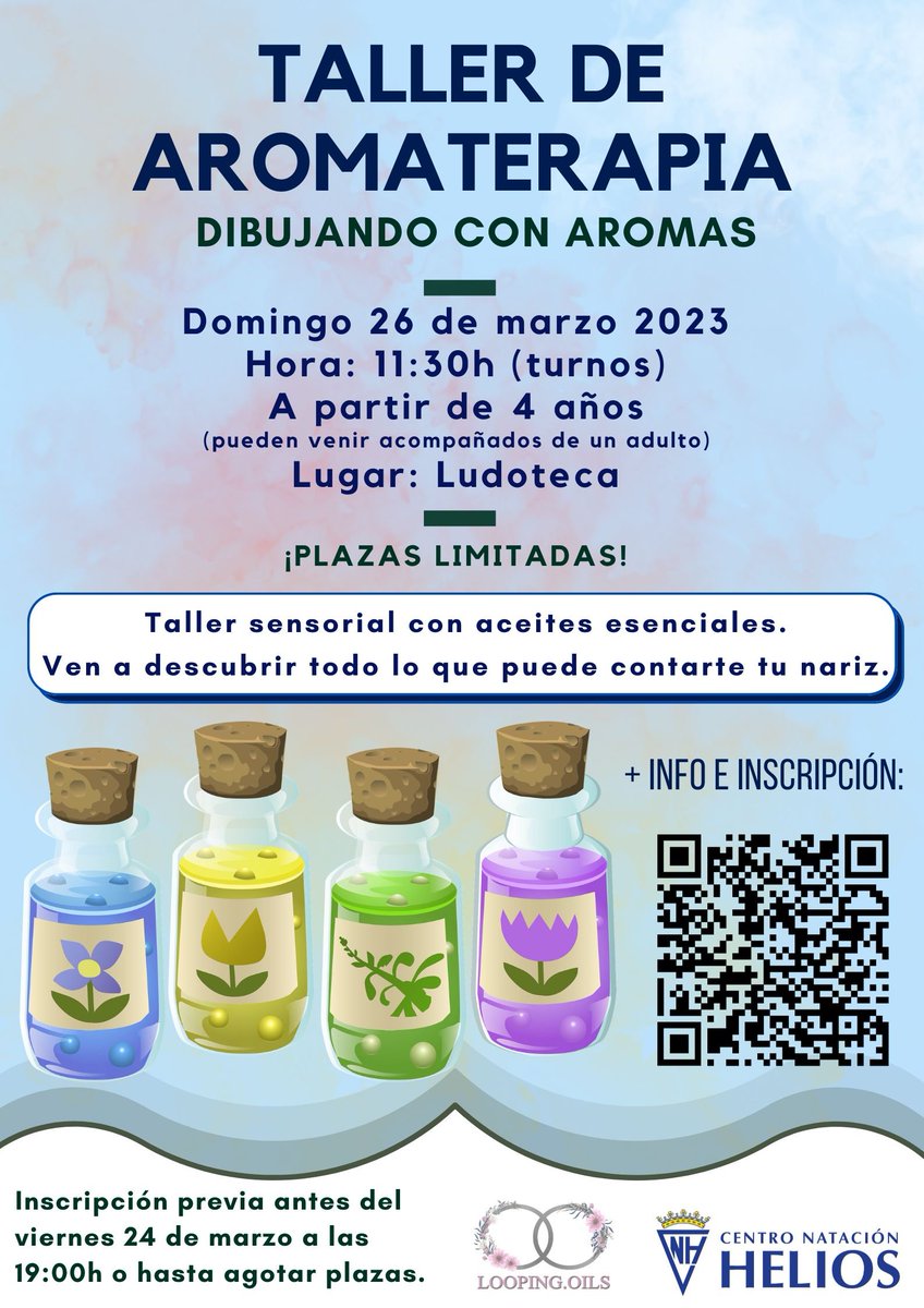 chiquihelios's tweet photo. Taller de aromaterapia
Descubre los misterios que esconde tu nariz. Una explosión de olores que despertarán nuestros sentidos.Creatividad y sentidos. Toda una experiencia. Ven y apúntate.@cnhelios
📅 Domingo 26 de marzo
⏰11'30h (turnos)
✍️ inscripción :https://t.co/A0awZY3M9N https://t.co/tbmOAY98bF