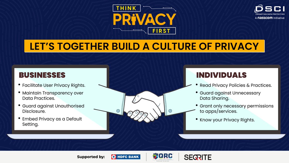 DSCI_Connect's tweet photo. #ThinkPrivacyFirst | Let's make privacy a top priority and protect our personal information from being misused. It's time for businesses and individuals alike to create a culture of #privacy.
Have you downloaded the latest data privacy posters? https://t.co/yTmZa1rTTC
#DPD2023 https://t.co/UG8gp3f92u