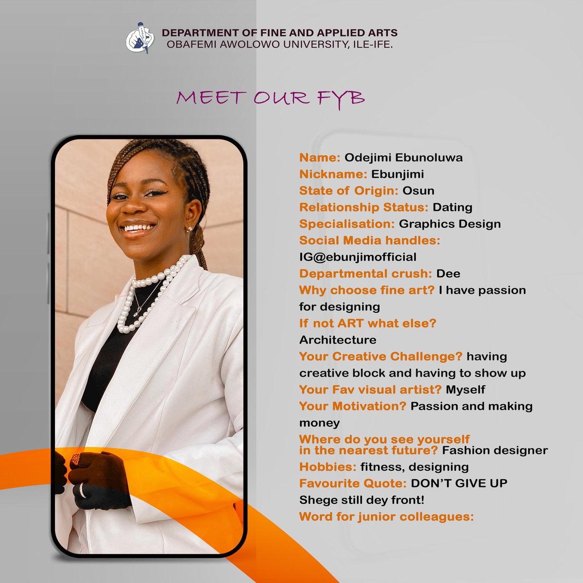 faasa_oau's tweet photo. Meet our distinguished FYB personalities!
Follow us for more, and stay glued to amazing set of creatives you'll be meeting from this fyb wall!
#fyb #faasa #oau @OAUtweet https://t.co/1gaXcwhFIm