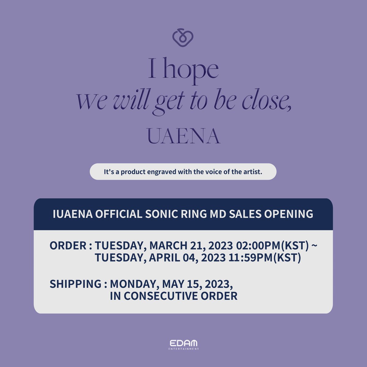 TRANS] 230516 IUAENA Official Sonic Ring — photocards & message