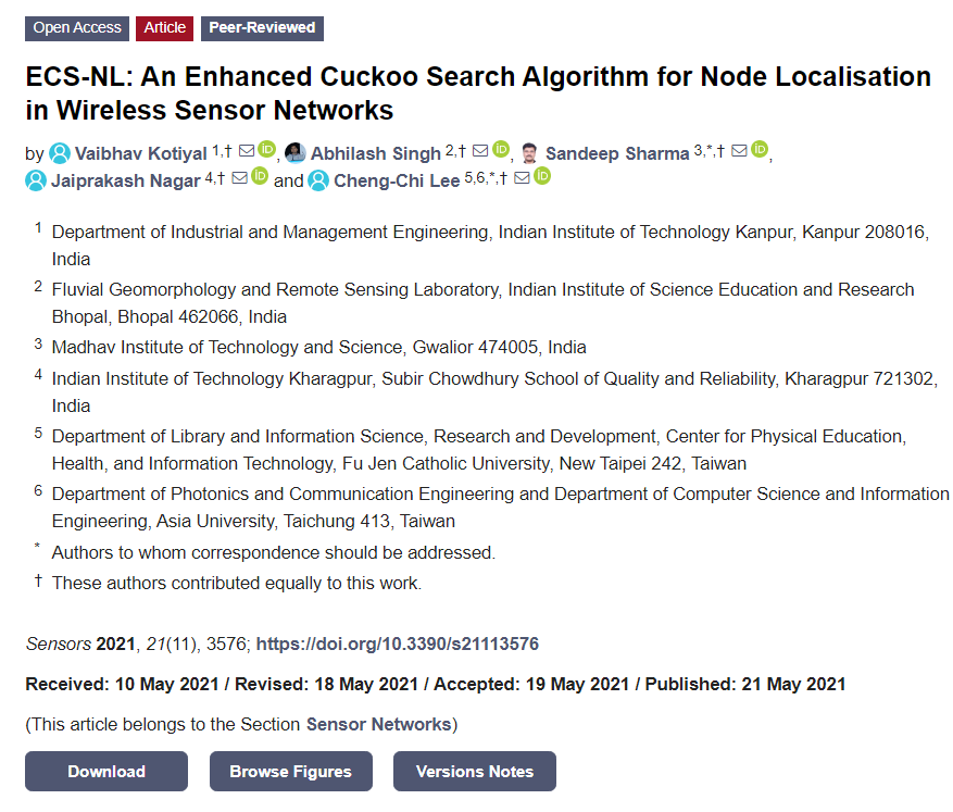 Sensors_MDPI's tweet photo. #highlycitedpaper
ECS-NL: An Enhanced Cuckoo Search Algorithm for Node Localisation in Wireless Sensor Networks
https://t.co/Zcu3E1z0HX
#WSNs #nodelocalisation #bioinspiredalgorithms #CuckooSearch #ECS #optimisationfunction https://t.co/A8u9MjFLqQ