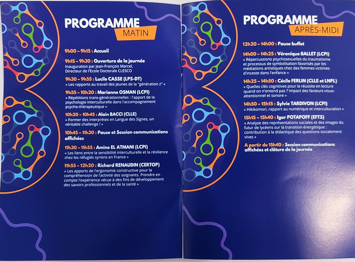 13e Journée Scientifique des Doctorant.e.s <a href="/UTJeanJaures/">UT Jean Jaurès</a> CLESCO. Communications et expositions sur les avancées de la recherche en comportement, langage, éducation, socialisation et cognition. Avec le soutien de @groupe_mgen