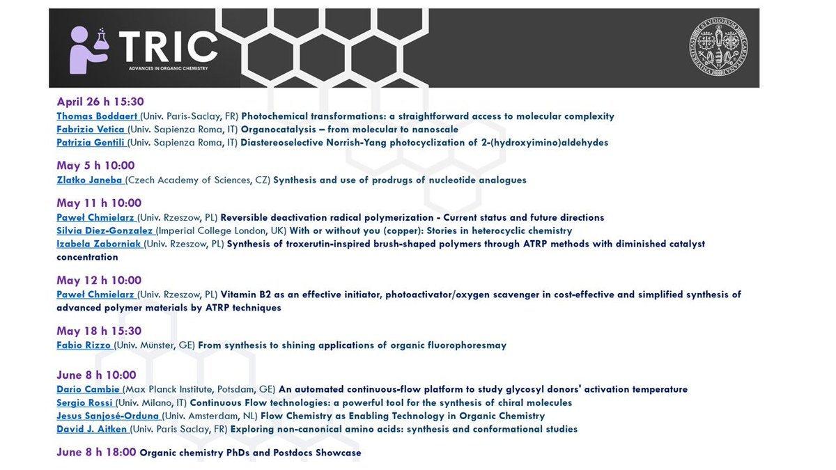 Alert:  #TrIC2023 the annual event dedicated to various aspects of #organicsynthesis #polymerchemistry and #chemicalthecnologies
unica.it/unica/page/it/…