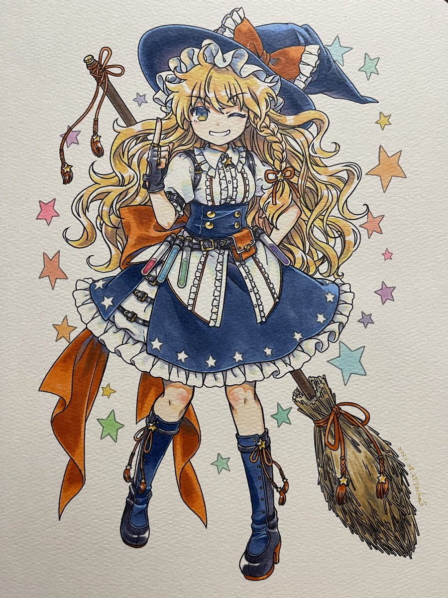 kirisame marisa 1girl solo star (symbol) witch hat broom hat blonde hair  illustration images