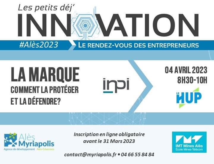 📆 Inscrivez vous dès maintenant à notre prochain petit déj de l'Innovation sur la protection de la marque organisé conjointement avec l'<a href="/IncubMinesAles/">Incubateur Mines Alès</a> le 4 avril prochain au Hup
👉 forms.gle/Ry6fciRmVJxq85…
Session animée par Vanessa RIBERTY, chargée d'affaires au sein de l'INPI.