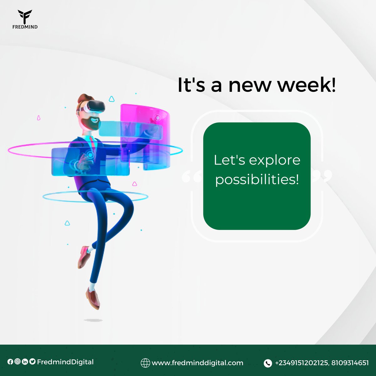 fredminddigital's tweet photo. Let's get to it again this week.
You are always welcome to FREDMIND!
#fredmind #fredminddigital #tech #technology #abuja #abujabusiness #Γ‘frica #afrotech #techstartup #startup https://t.co/OghSkUJX7A