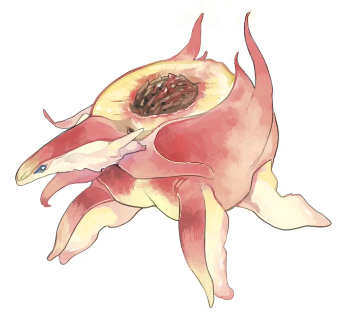 ちなみにモモラは種ありバージョンも描いてました遠目に見て桃っぽくなかったので没... 