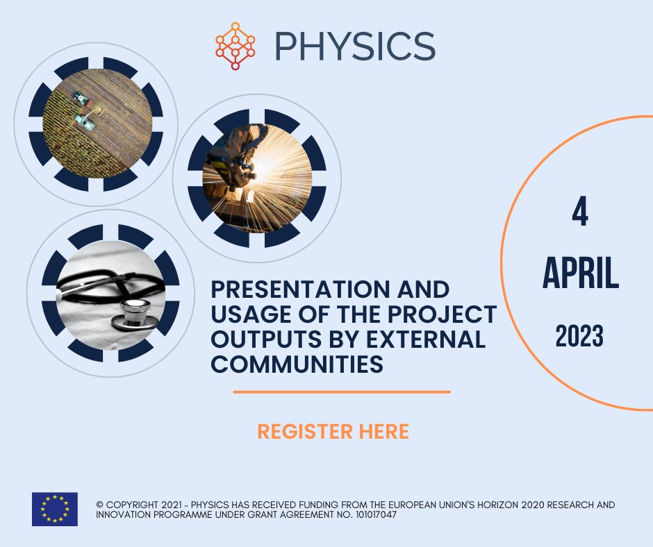 H2020Physics's tweet image. The @H2020Physics invites you to its #pilotworkshop with the topic “𝐏𝐫𝐞𝐬𝐞𝐧𝐭𝐚𝐭𝐢𝐨𝐧 𝐚𝐧𝐝 𝐮𝐬𝐚𝐠𝐞 𝐨𝐟 𝐭𝐡𝐞 𝐩𝐫𝐨𝐣𝐞𝐜𝐭 𝐨𝐮𝐭𝐩𝐮𝐭𝐬 𝐛𝐲 𝐞𝐱𝐭𝐞𝐫𝐧𝐚𝐥 𝐜𝐨𝐦𝐦𝐮𝐧𝐢𝐭𝐢𝐞𝐬”, which is aimed at showcasing the 3 pilot applications of the project.
🗓 4/4