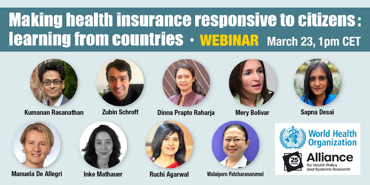 📣 Over 750 registered for Thursday's <a href="/WHO/">World Health Organization (WHO)</a> + <a href="/AllianceHPSR/">Alliance for HPSR</a> webinar on #healthinsurance with a great line-up of speakers.

Don't miss it, there is still time to register:
👉 bit.ly/webinar_230323…

#UHC #webinar
