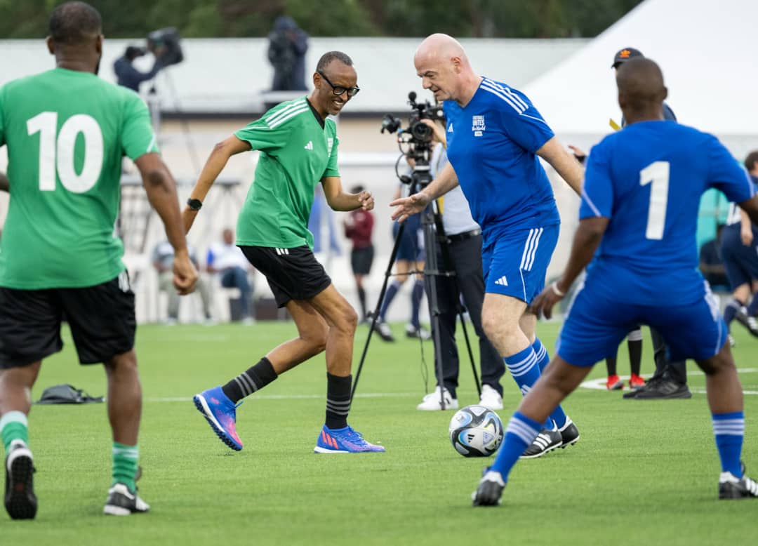 FAPA_Rwanda's tweet photo. As part of #FIFACongress last week, our members had the honour and privilege to participate in the FIFA Congress Delegation Football Tournament alongside His Excellency Paul Kagame and global football legends like JJ Okacha, Khalilou Fadiga, Pierre Webó and others. #TeamRwanda https://t.co/yF8ANvSXtT