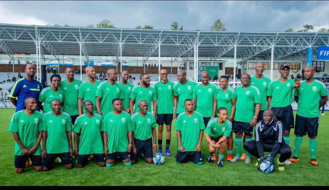 FAPA_Rwanda's tweet photo. As part of #FIFACongress last week, our members had the honour and privilege to participate in the FIFA Congress Delegation Football Tournament alongside His Excellency Paul Kagame and global football legends like JJ Okacha, Khalilou Fadiga, Pierre Webó and others. #TeamRwanda https://t.co/yF8ANvSXtT