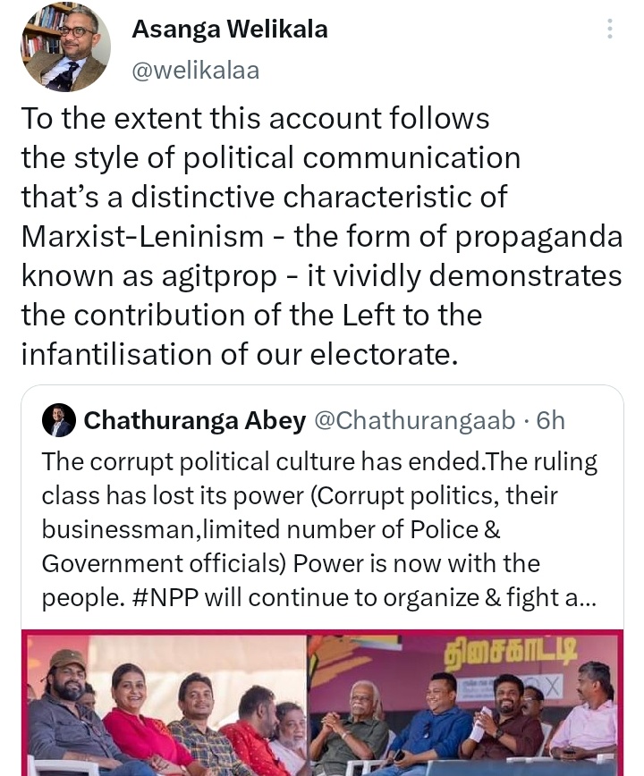 AnimalFarmSL's tweet photo. Our own SriLankan #Wackspear simplified: 

As much as this story fits the style of political communication that is unique to Marxism-Leninism, known as "agitprop," it shows how the Left has made our voters act like children.

@nupogodilk 😉😉😉🤣😂 https://t.co/cwYxrDFb5k