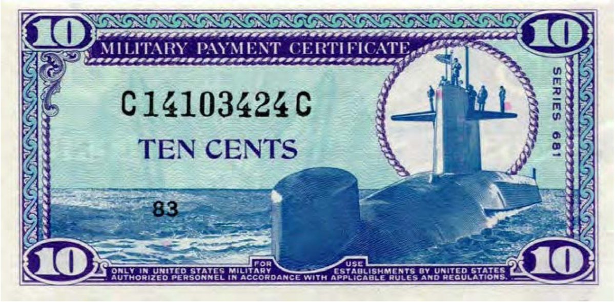 10 cents Military Payment Certificate used on the US military bases. Issued around 1969. (Image from IBNS Introduction to Banknotes and Banknote Collecting)
.
#Banknotes #worldmoney #Collector #History #Banknote