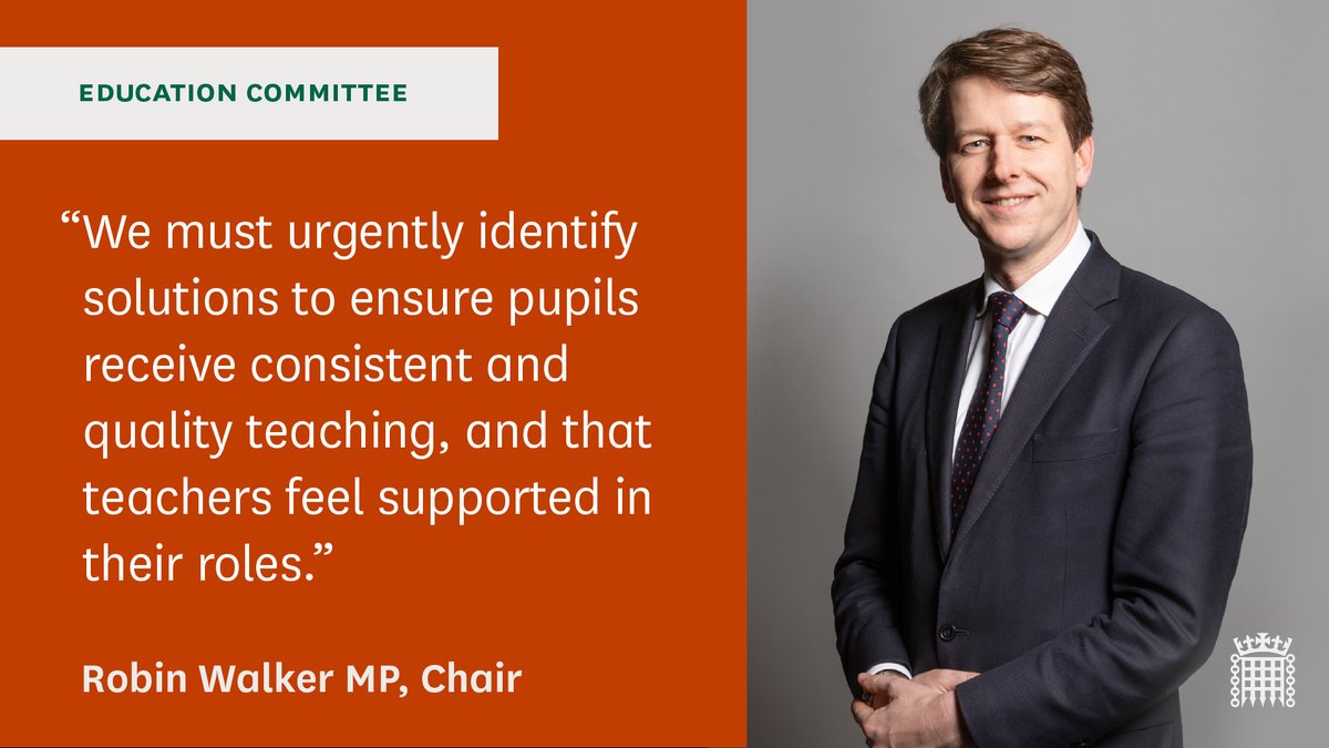 Our inquiry into teacher recruitment, training and retention will investigate the causes of, and solutions to, England's teacher shortage.🔍

Submit written evidence by 21 April.🗓️

Read our call for evidence to discover the full scope of the inquiry: committees.parliament.uk/work/7357/teac…👈