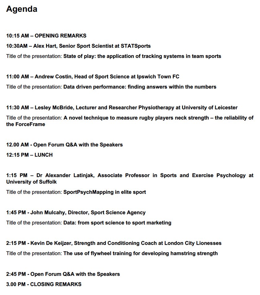Only a few days to reserve your ticket! #Symposium in #Sports #Science and #Performance (5th Edition) at the @UniofSuffolk Link: eventbrite.co.uk/e/symposium-in… In collaboration with international partners: @statsports , @VALDPerformance , #Desmotec, @Sportsciagency