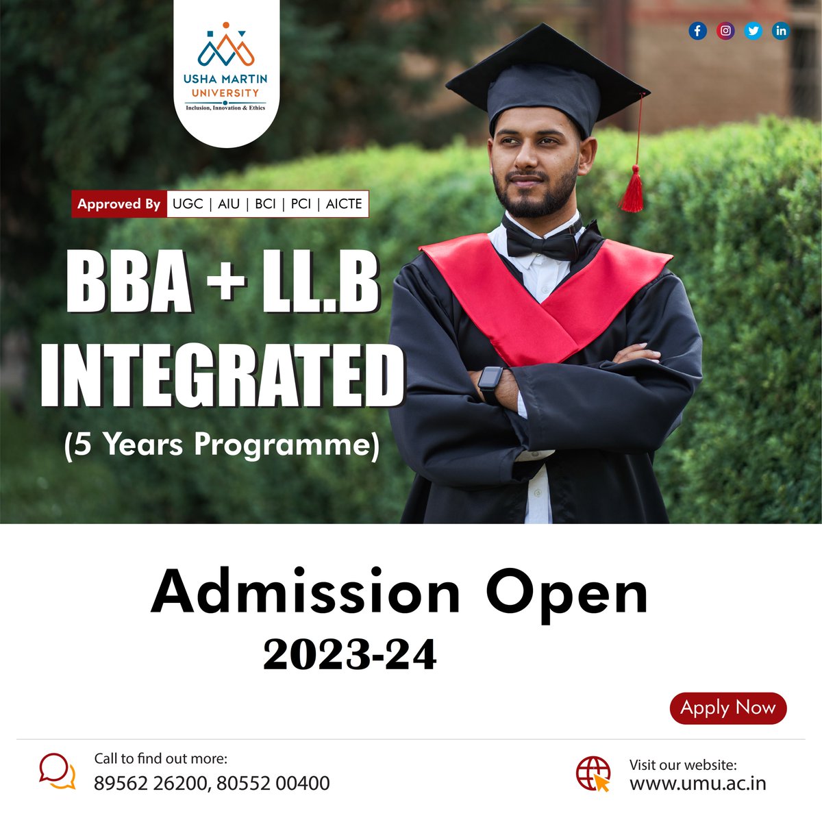 digitalrajnegi's tweet image. Admission Open 2023-24 | BBA- LLB Integrated Programme |Usha Martin University
Apply Now: bit.ly/3yReOaZ
#lawcourse #ushamartinuniversity #admisisonopen #integratedcourse #bballbprogrammes #admissionopen #applynow