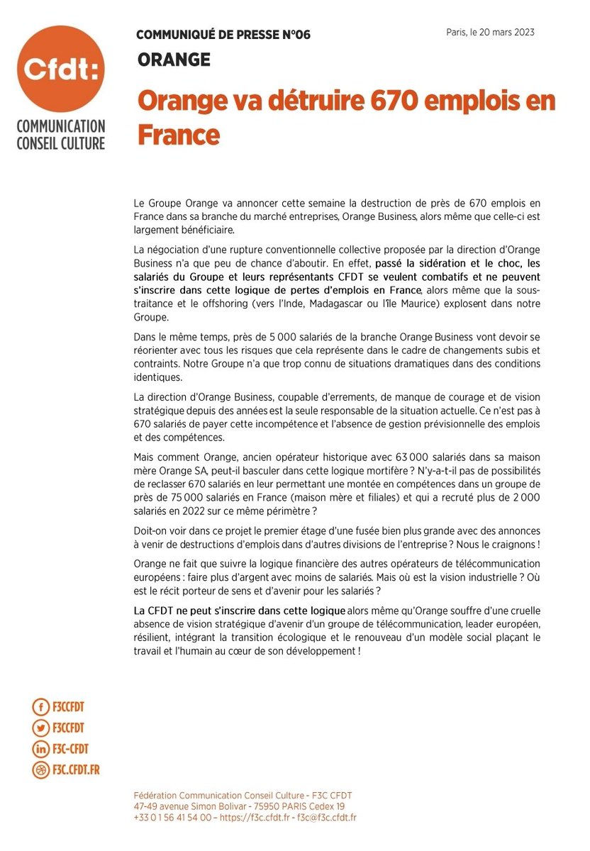 CFDT Groupe Orange tweet media