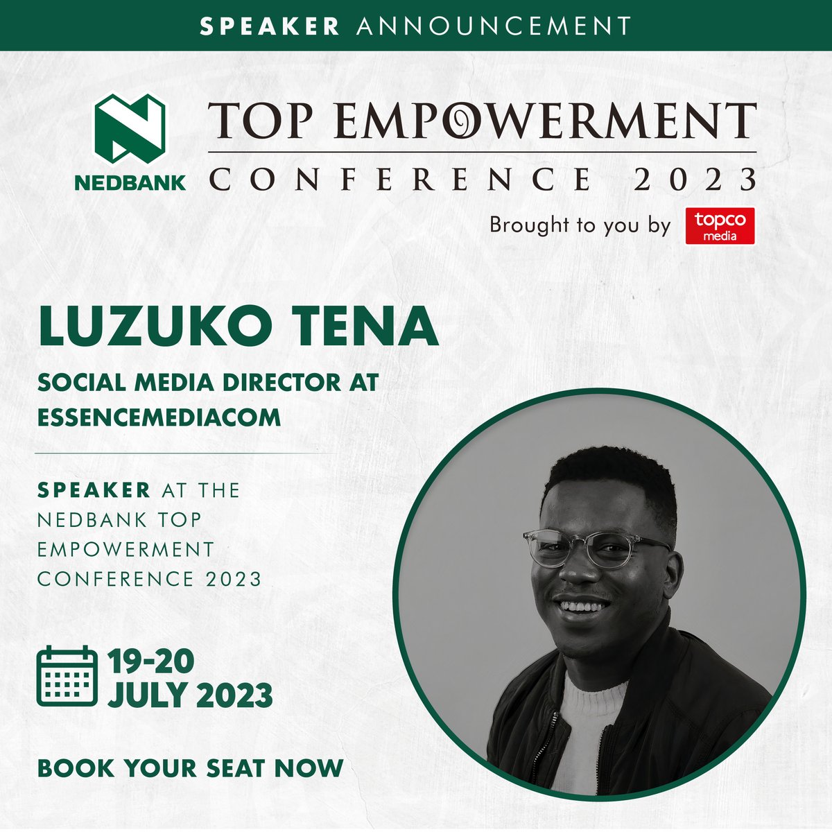 TopEmpowerment's tweet photo. The Nedbank Top Empowerment Conference presents to you - @Luzuko_Tena, the Social Media Director at @emglobal💥.
This one you don't want to miss out! Buy your tickets today - https://t.co/yL0XkGHspo
#Toasting2Transformation https://t.co/w7L6a2gbz1