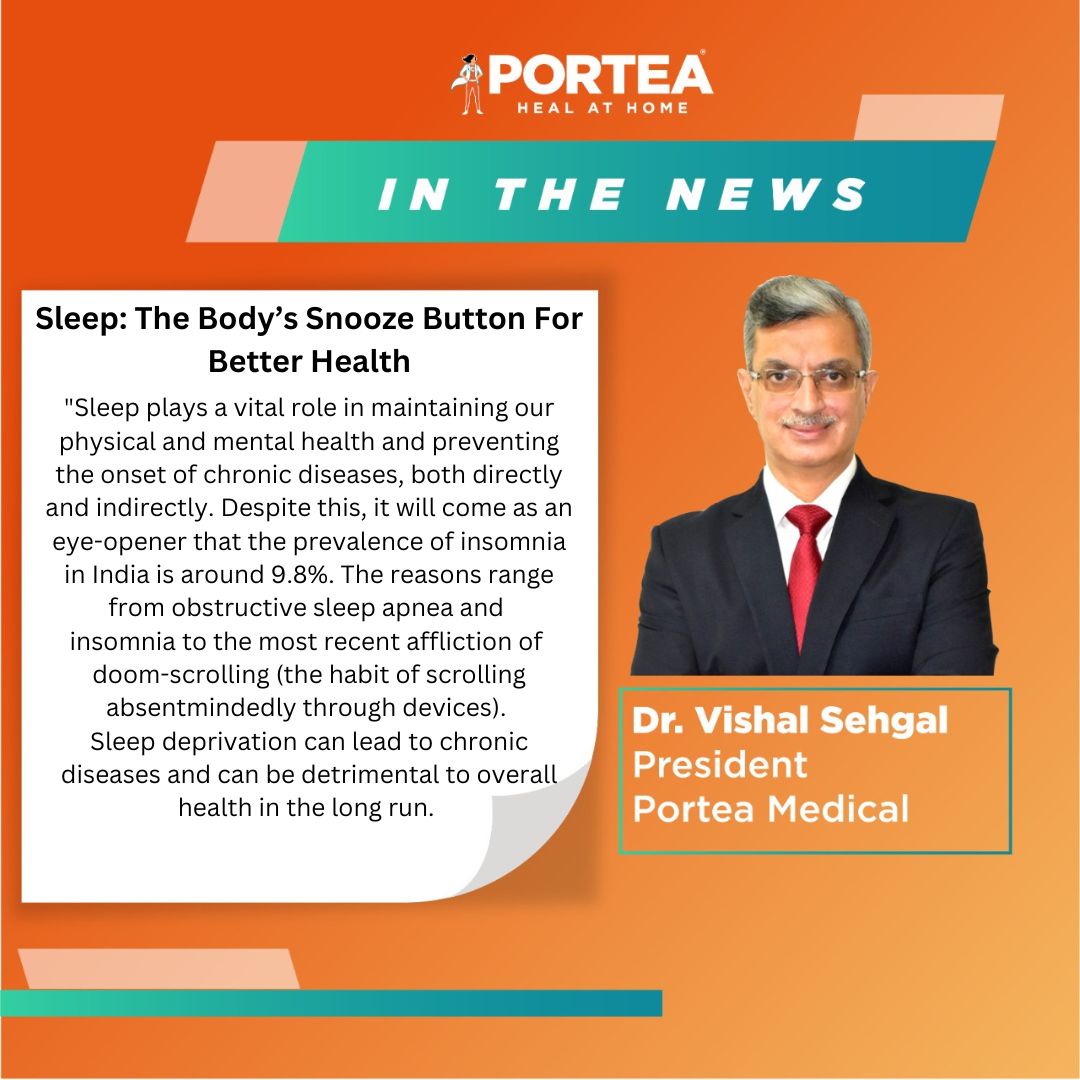 PorteaMedical's tweet photo. Dr. Vishal Sehgal, President of Portea Medical, penned an article for The https://t.co/HFLrRUytzK titled, Sleep: The body's snooze button for better health.
Read More At: https://t.co/cXs7ftiyTM
#sleepday #worldsleepday2023 #sleepdeprivation #sleepimportance #chironcares https://t.co/nZuqGz9vPE