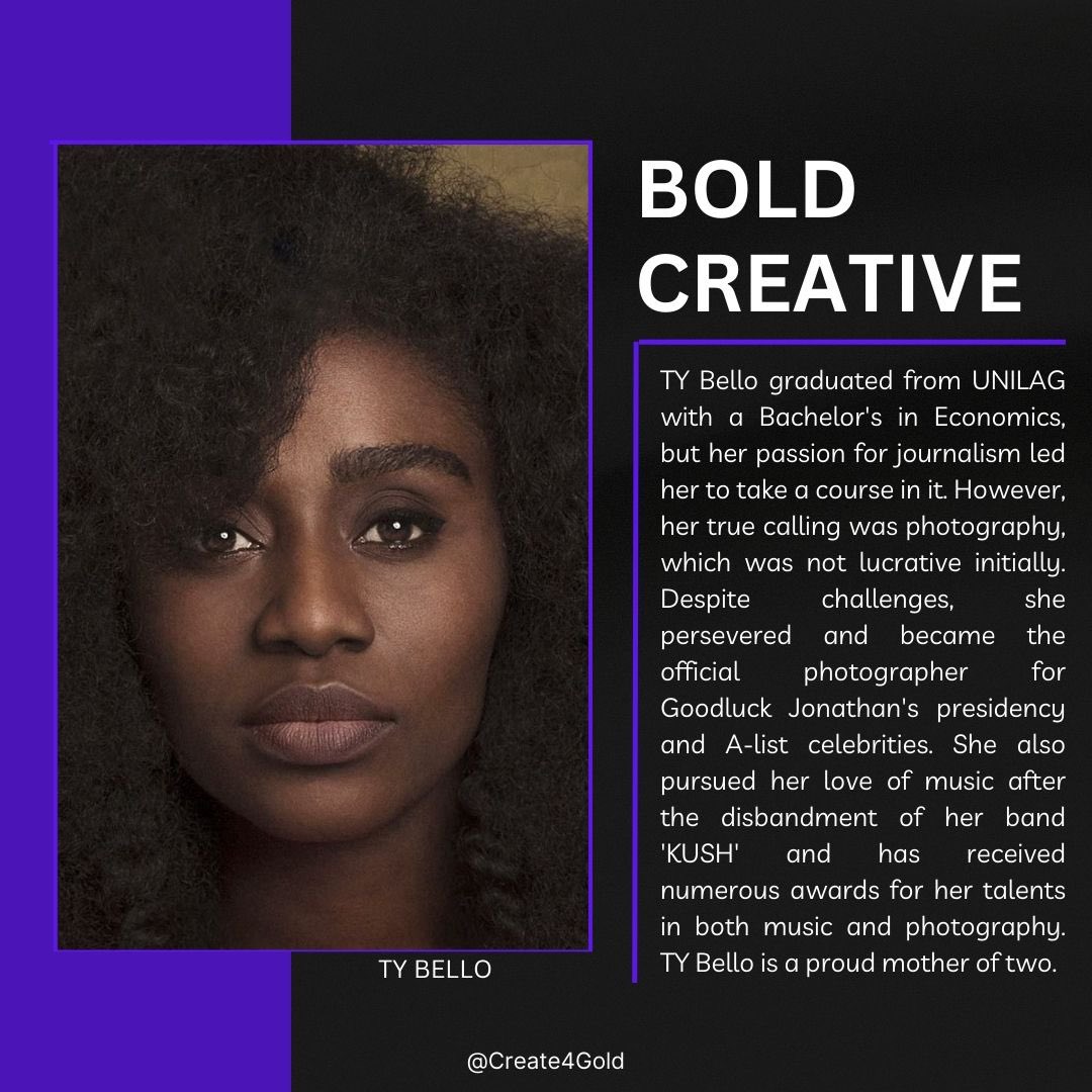 Createforgold's tweet photo. Be bold, be creative!
Today, we pay tribute to a creative and a mother, @tybello who took bold steps to pursue her passion despite all odds.
#tybello #creative #becreative #create4gold https://t.co/eVA9koQRJ6