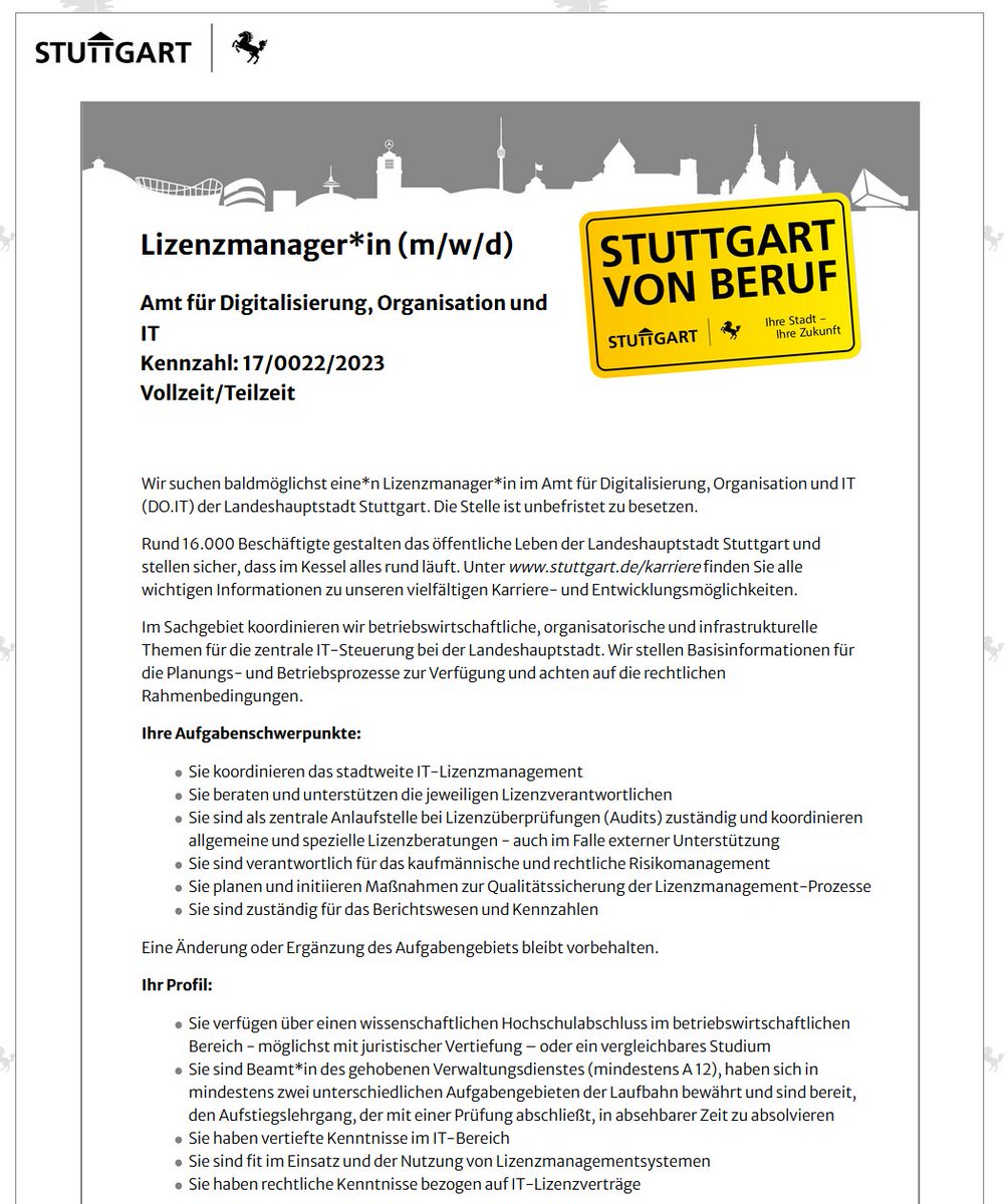 ThomasBoenig's tweet image. Für alle, die daran interessiert sind, die #Digitalisierung von #Stuttgart in DO.IT mit zu gestalten ein interessantes Angebot aus dem Bereich des Lizenz Managements
#DigitalMoveS
stuttgart.bewerbung.dvvbw.de/15250-lizenzma…
