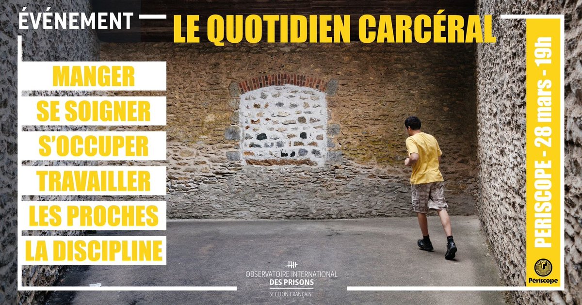 Charline becker (@charlinebecker_) on Twitter photo ⬇️Rdv mardi 28 au @PeriscopeLyon pour une soirée interactive autour de la vie quotidienne en détention pour casser les idées reçues !
<a href="/OIP_sectionfr/">Observatoire international des prisons (OIP)</a>
facebook.com/events/7368606… ⬇️Rdv mardi 28 au @PeriscopeLyon pour une soirée interactive autour de la vie quotidienne en détention pour casser les idées reçues !
<a href="/OIP_sectionfr/">Observatoire international des prisons (OIP)</a>
facebook.com/events/7368606…