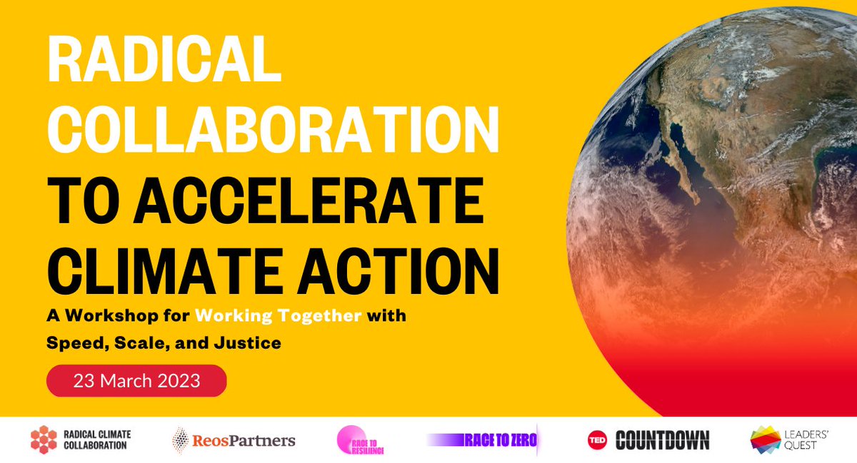 reospartners's tweet photo. COMING UP! Learn to work together to achieve impactful climate results with speed, scale, and justice. Register now for a free online capacity-building and networking session: https://t.co/MTLY9qQrJR
#radicalcollaboration #accelerateclimateaction https://t.co/fEo9EjI5G3