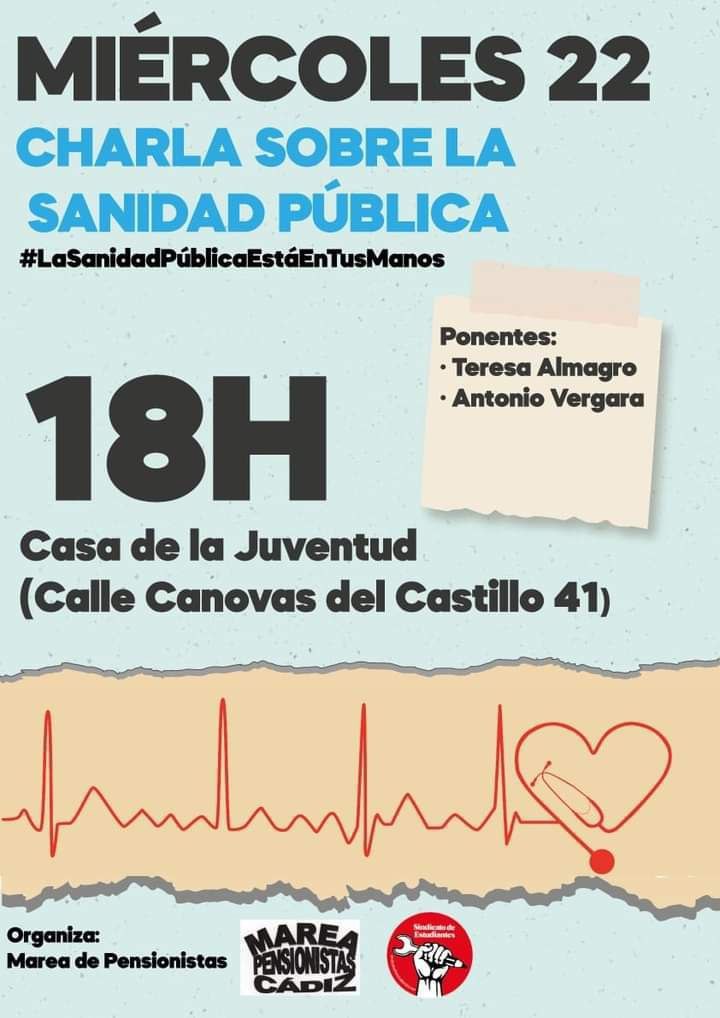 ¡Calentamos motores! Este miércoles #MareaBlancaGaditana estará en la Casa de la Juventud hablándonos de la importancia de defender y dignificar desde lo público nuestro sistema sanitario #stoprecortes ✂️ #stopprivatizaciones #sanidadpública #cádiz  Y el #25M, ¡a las calles!