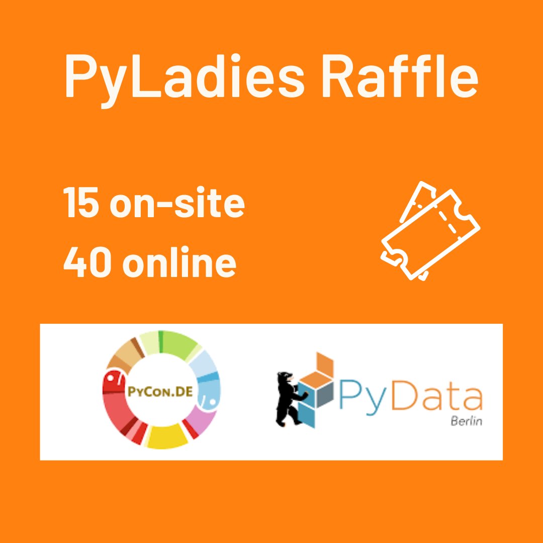 📢 PyConDE &amp; PyData Berlin 2023 PyLadies tickets

If you are a member of PyLadies, and want to attend this SUPER conference, this is your chance!

15 on-site and 40 online tickets will be raffled

➡️ Form to enter the raffle
lnkd.in/ei8Vp258

#Python