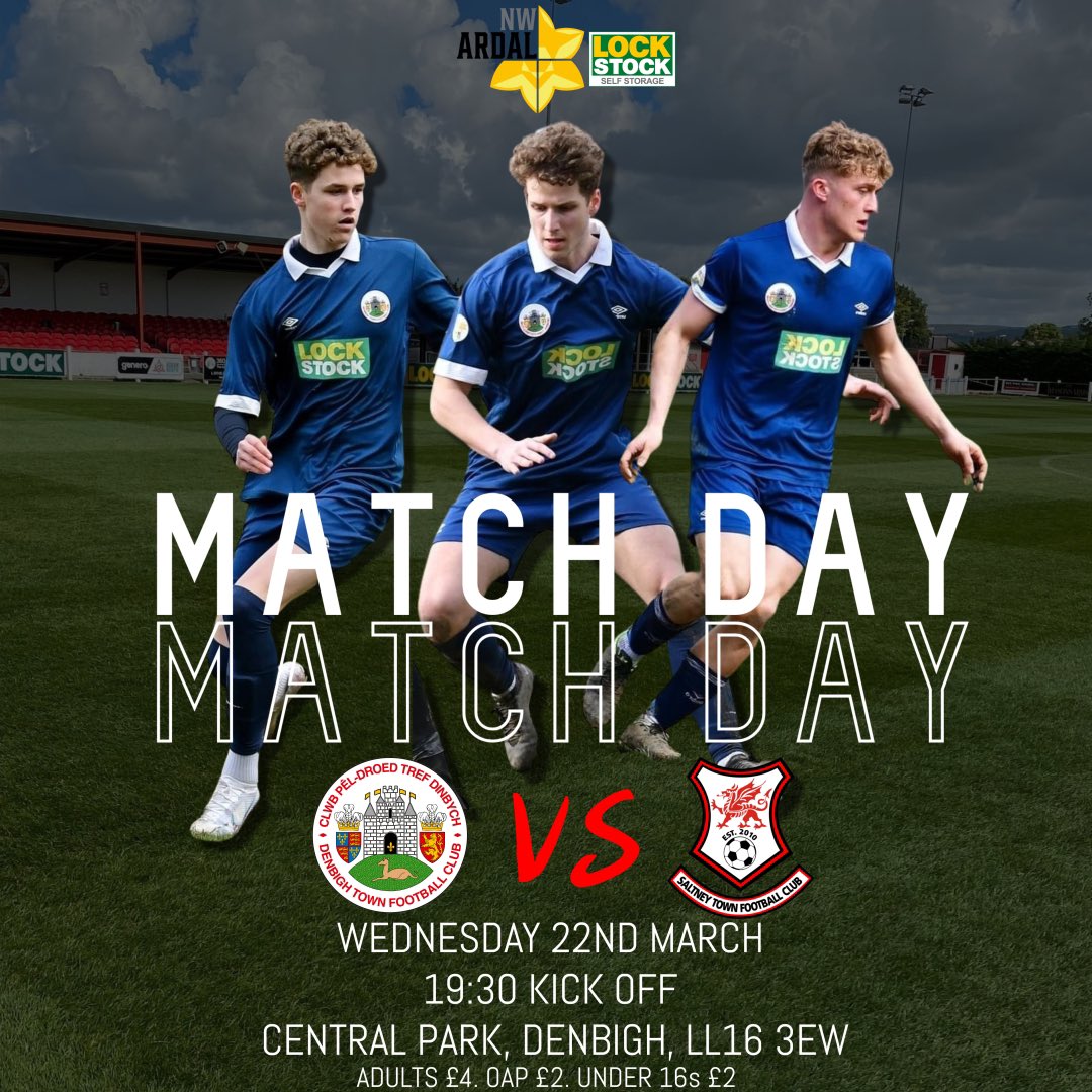 Denbigh Town FC (@denbightownfc) on Twitter photo 🔜 We are straight back into league action with a midweek fixture against <a href="/Saltneytownfc/">Saltney Town FC</a>
📆 Wednesday 22nd March
⏰ 19:30 kick off
📍 Central Park, Denbigh, LL16 3EW
🎟 Adults £4, OAP £2, U16 £2
🍔🍺Cafe & Bar Open 🔜 We are straight back into league action with a midweek fixture against <a href="/Saltneytownfc/">Saltney Town FC</a>
📆 Wednesday 22nd March
⏰ 19:30 kick off
📍 Central Park, Denbigh, LL16 3EW
🎟 Adults £4, OAP £2, U16 £2
🍔🍺Cafe & Bar Open