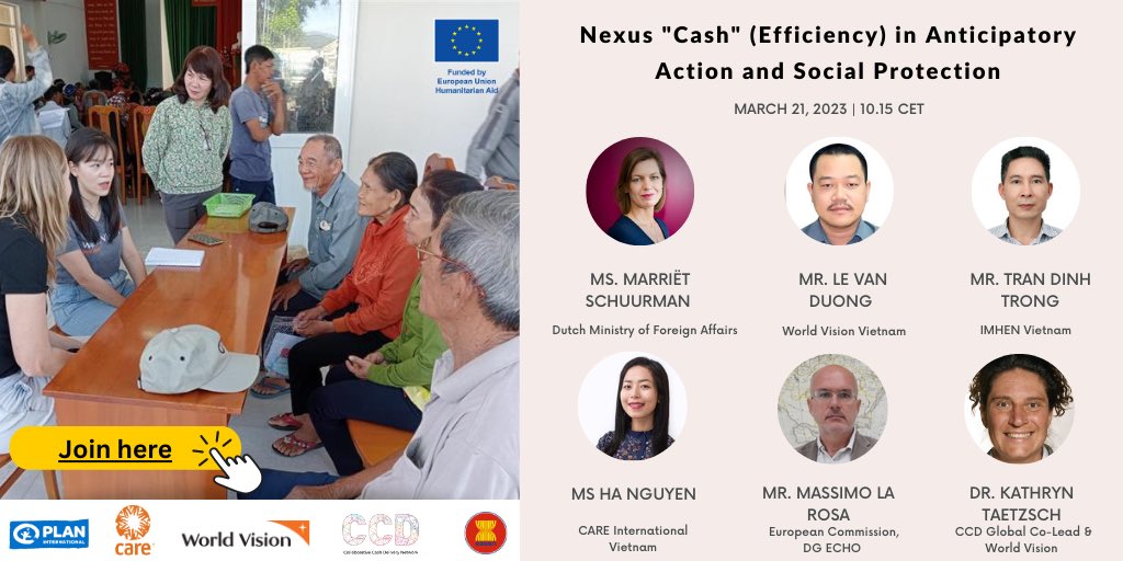 📢TOMORROW 
⏰10.15

Climate change-induced disasters affect the most vulnerable.

Investing in early warning systems &amp; social protection could prevent losses of up to $16 billion per year. 

Join <a href="/eu_echo/">EU Civil Protection & Humanitarian Aid 🇪🇺</a>, <a href="/WorldVision/">World Vision</a>, <a href="/DutchMFA/">Dutch Ministry of Foreign Affairs 🇳🇱</a>, <a href="/CareVietnam/">CARE in Vietnam</a>, &amp; IMHEN▶️bit.ly/41XtFOI