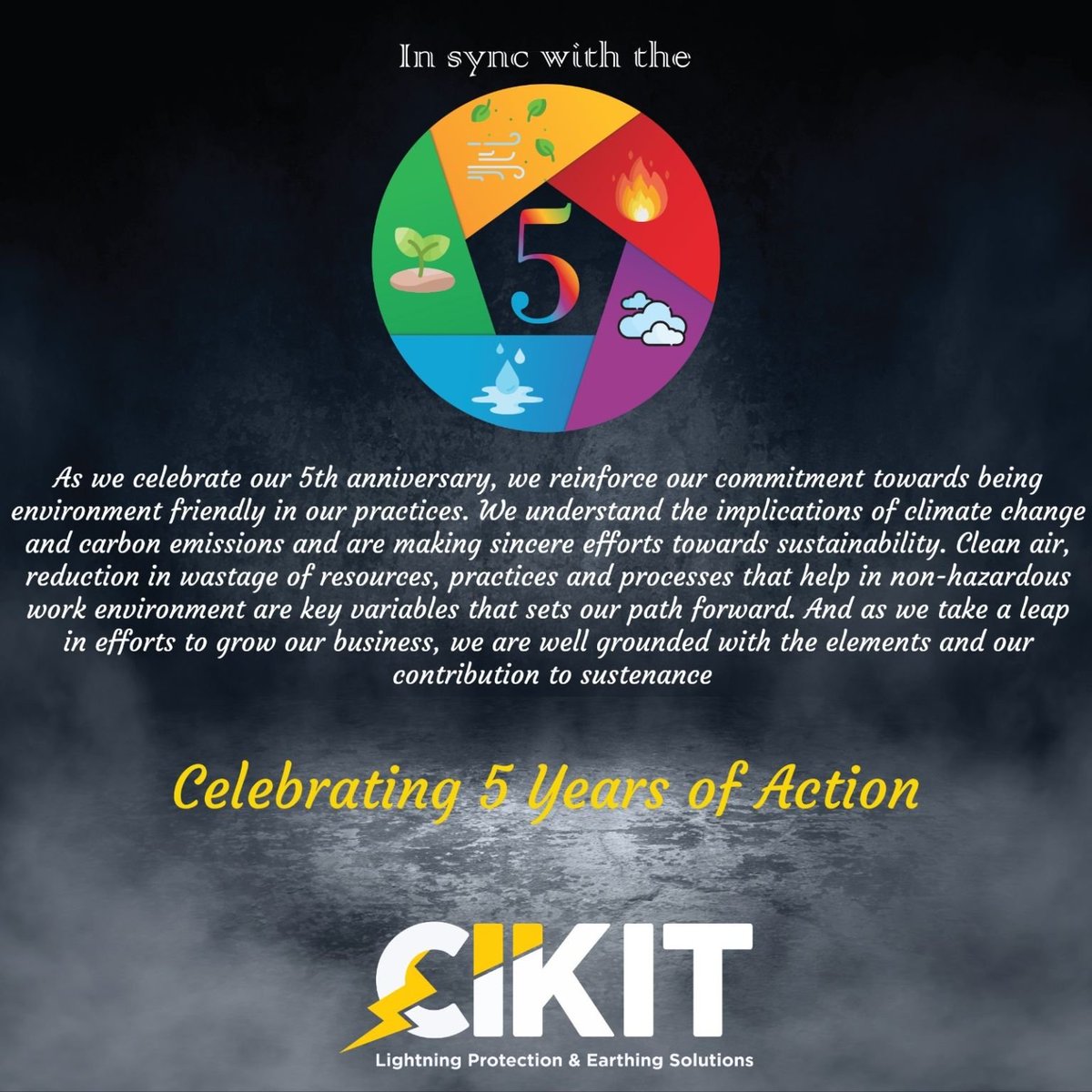CIKITElectrical's tweet photo. We are happy to celebrate our 5th anniversary and we are proud to reaffirm our commitment to sustainability.

#CIKIT #lightning #grounding #earthing  #electricalengineering #electricity #windenergy #electromechanical #lightningprotection  
#maintenance #Electricalconsultants https://t.co/NMSfESr7tk