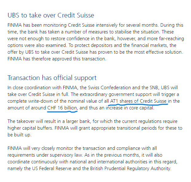 acemaxx's tweet image. #CoCos The extraordinary Govt support will trigger a complete write-down of the nominal value of all #AT1 shares of #Credit Suisse in the amount of around CHF16bn, and thus an increase in core capital, chart @FINMA_media  cutt.ly/J4k0cbn