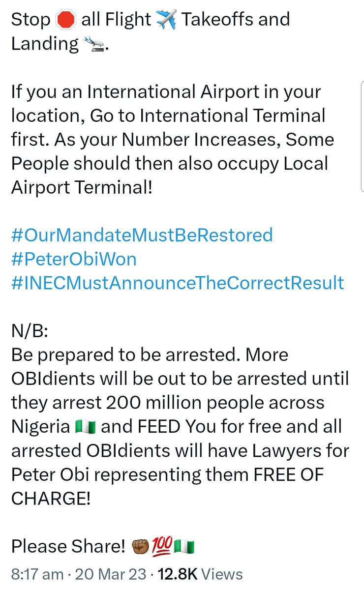 OkwuchiChisom's tweet image. #RestoreOurMandate
#SaveOurDemocracy
#EndBadGovernance
#NoRetreatNoSurrender
#TakeBackNigeria
#OccupyNigeria
#ObidientsTurnUp
#WeWillNotWait