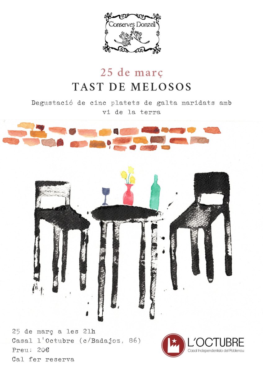 Octubre_P9's tweet photo. 2⃣Dissabte 25 a les 21h tast de melosos de la terra!

Degustació de cinc mostres de galtes de diferents animals, acompanyat amb vi de la terra🤤. La gent de Conserves Donzell ens explicaran el procés d'elaboració, així com el projecte. 

Cal inscriure's⬇️
https://t.co/K6AwpVOWv4 https://t.co/2Ogzrgyx6c