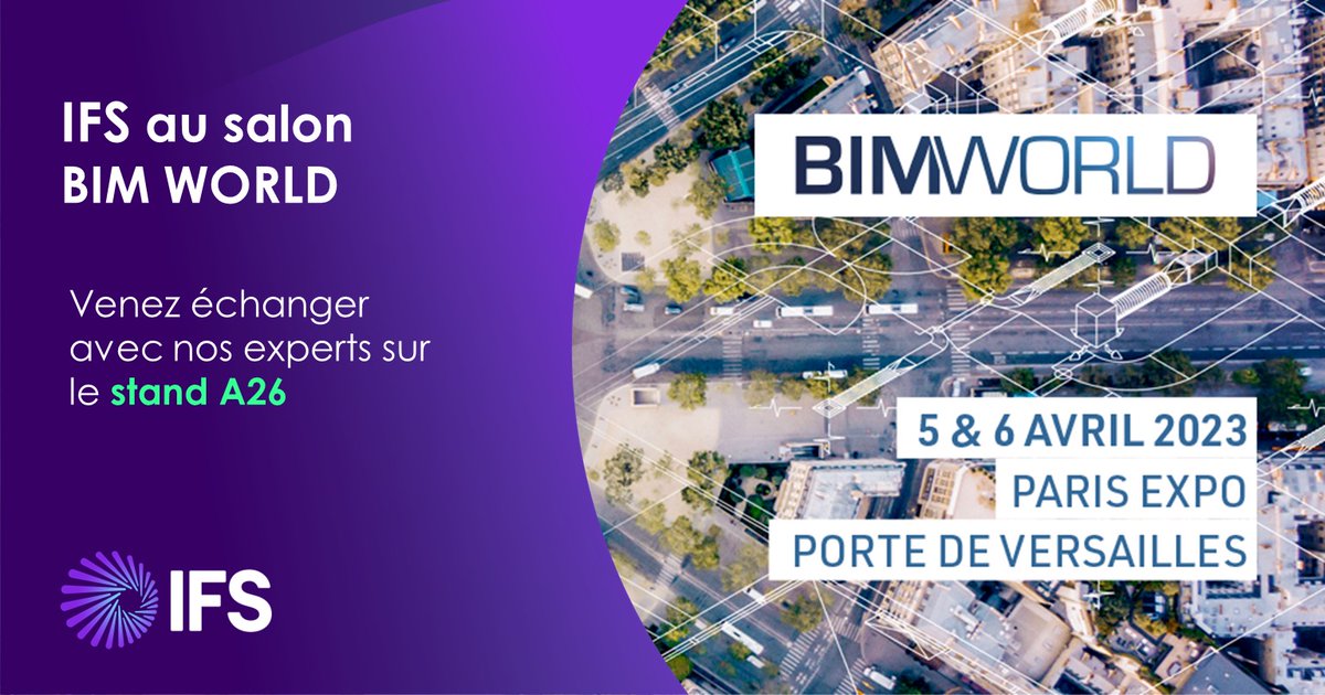 IFSFrance's tweet photo. Nous sommes heureux de vous annoncer notre présence à la nouvelle édition du @bim_world les 05-06 avril 2023.
Prenez RDV avec nos experts en ingénierie et construction!
Inscrivez vous ➡ https://t.co/c8DwuSZLEA et saisir le code d'invitation IFS : FU8138
#SalonBIM #construction https://t.co/fs17uCLnfK
